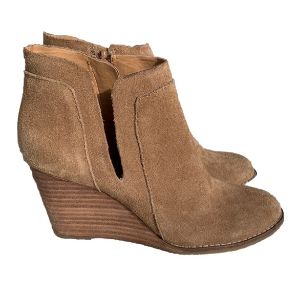 Lucky Brand Shoes - Lucky Brand Booties Womens Size 6 36.5 Brown Leather LK Yabba Wedge Boots Preppy